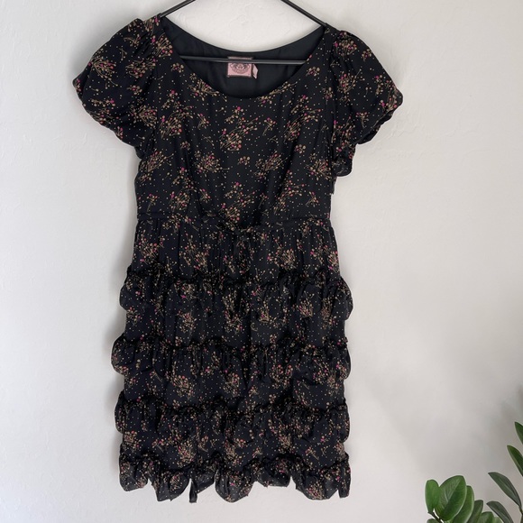 JUICY COUTURE Floral 100% Silk Tiered Ruffle Mini Skater Dress Size 2 - Picture 4 of 9